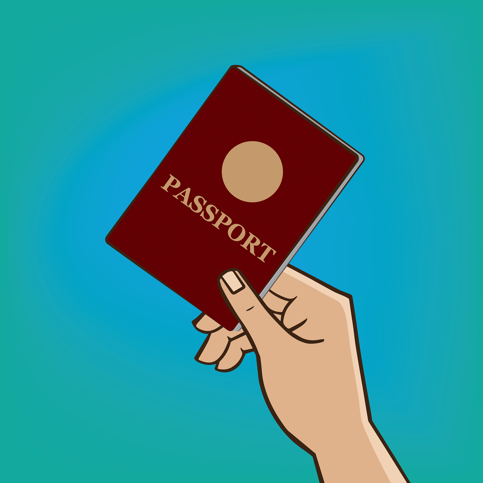 Man extends his hand with the passport - verification of documents or passport control concept