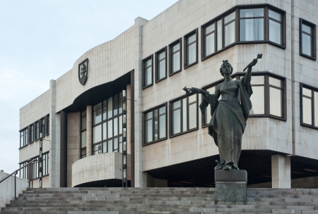 13824829 - national council of slovak republic (narodna rada sr) with statue in front of it