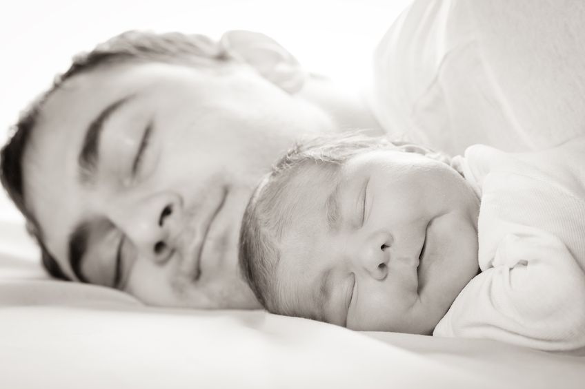 15391428 - sleep baby with dad, closeup faces