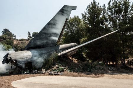 20435604 - an airplane tail in a plane crash site