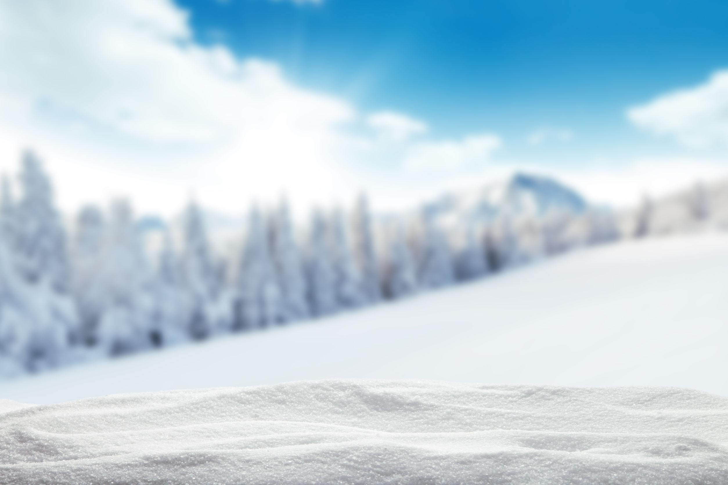 46629080 - winter background with pile of snow and blur landscape. copyspace for text