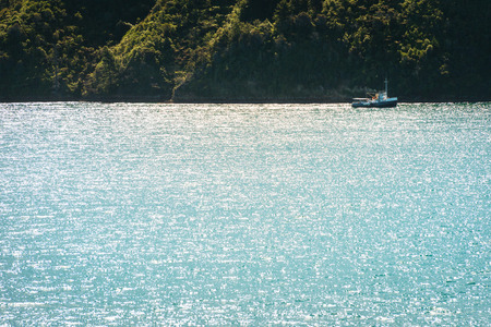 58153968 - small boat sailing in the sea gulf, new zeland