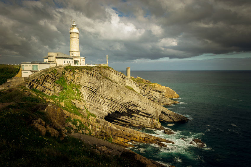 40754034 - bella vista lighthouse and cliffs in the greater cape of santander (cantabria, spain)