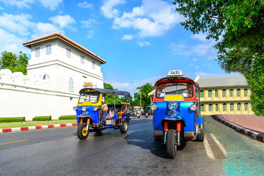 43015597 - blue tuk tuk, thai traditional taxi in bangkok thailand.
