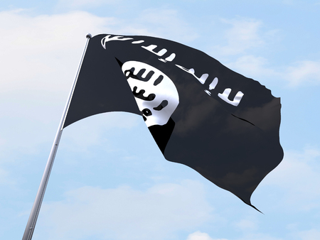 47663339 - islamic state flag flying on clear sky.