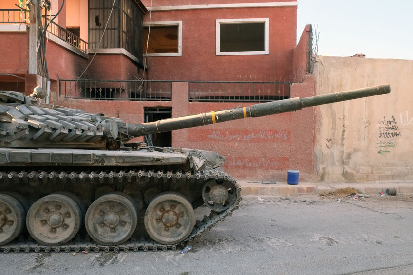 55335262 - damascus, syria - september 21: a tank of the syrian national army in the outskirts of damascus on september 21, 2013 during syrian civil war