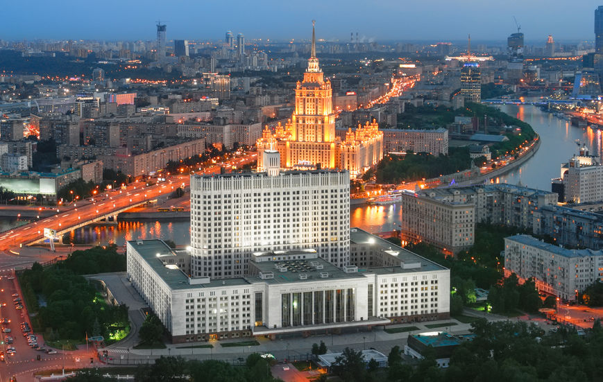 64690425 - building of the government of the russian federation in moscow at evening (white house the view from the top)