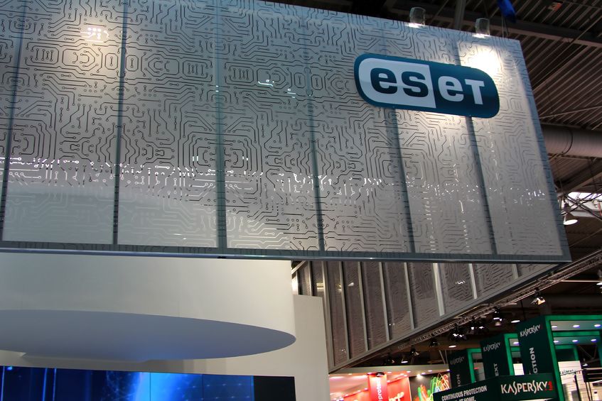12689916 - hannover, germany - march 10: stand of eset on march 10, 2012 in cebit computer expo, hannover, germany. cebit is the world