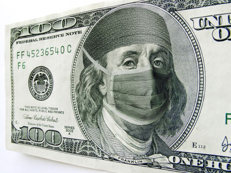 21908269 - this photo illustration of ben franklin wearing a health care mask and bonnet on a one hundred dollar bill might illustrate the high cost of health care, the high cost of health care legislation with the recently passed u s  health care bill or the high c