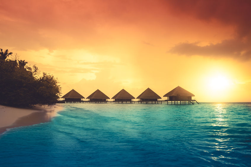 43009881 - over water bungalows with steps into amazing green lagoon