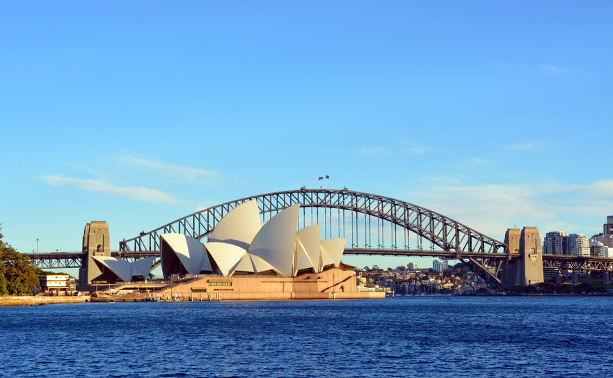 44270672 - sydney, australia - july 17, 2014: sydney opera house bridge from macquarie's point on a beautiful winter's morning.