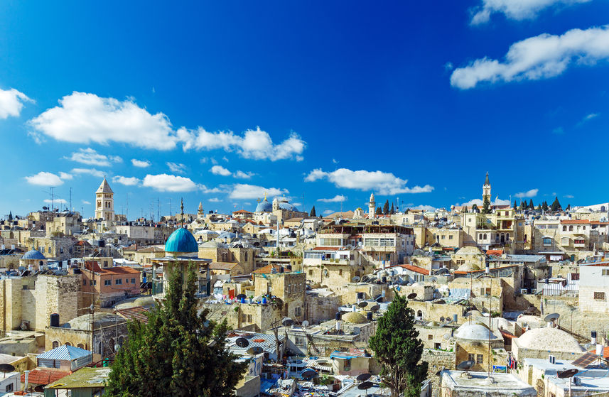 45095354 - roofs of old city with holy sepulcher church dome, jerusalem, israel