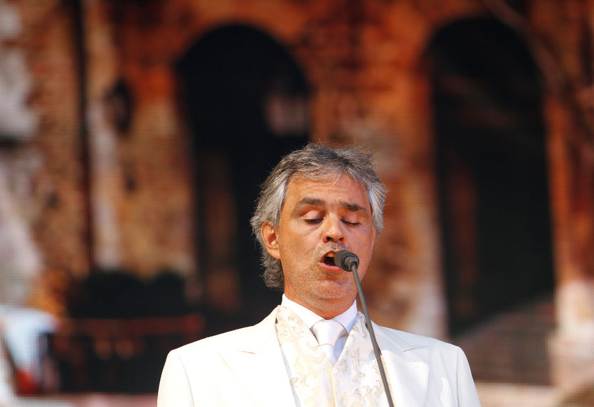 68769367 - palma de mallorca, spain - september 4, 2010 - italian singer andrea bocelli performs live in the spanish balearic island of palma de mallorca during a stage on his world tour