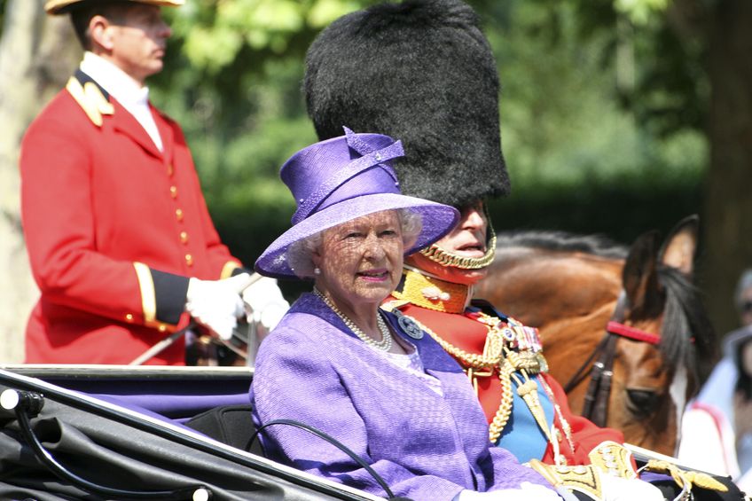 10591839 - london, uk - june 17, 2006: queen elizabeth ii and prince philip seating on the royal coach at trooping the colour ceremony, also known as the queen's birthday parade