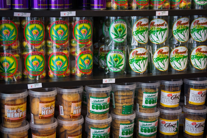 33326869 - amsterdam - august 26: candy and cookies with marijuana for sale in the coffeeshop on august 26, 2014 in amsterdam.
