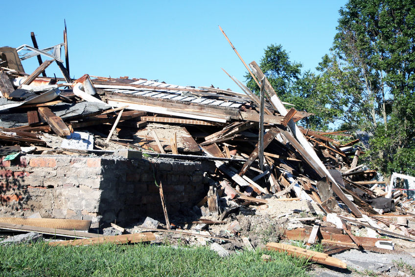 48015657 - tornado damaged home.  the twister destroyed this single family home.