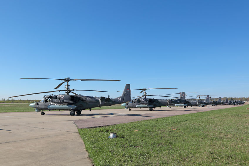 51345950 - kubinka, moscow region, russia - may 05, 2015: the ka-52 alligator - russian combat helicopters - commander's car army aviation and marine corps preparing to fly over moscow in rehearsal 70 anniversary of the victory parade in wwii