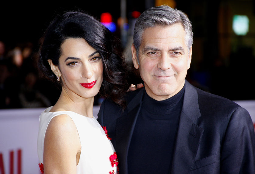 51491986 - george clooney and amal clooney at the world premiere of 'hail, caesar!' held at the regency village theatre in westwood, usa on february 1, 2016.
