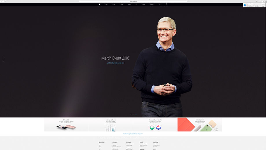 53942273 - paris, france - mar 23, 2016: results of the latest apple keynote with the apple.com website presenting tim cook, apple ceo and the invitation to watch the march event in reply