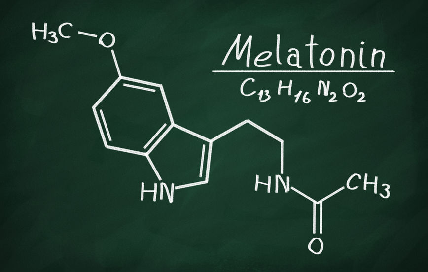 66330169 - structural model of melatonin on the blackboard.
