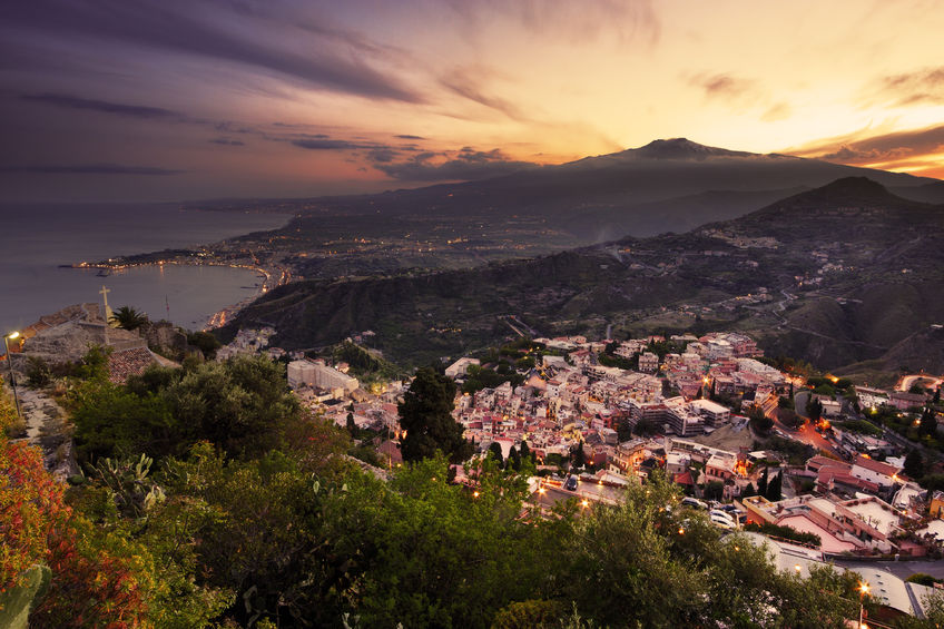 37107875 - aerial view of mount etna at sunset from taormina