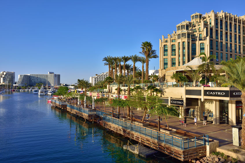 38953807 - eilat, israel - march 31, 2015: eilat city shown at sunset time, famous international resort - the southest city of israel
