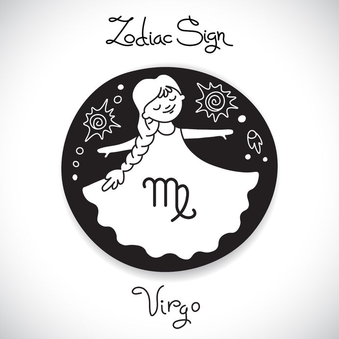 38997108 - virgo zodiac sign of horoscope circle emblem in cartoon style. vector illustration.