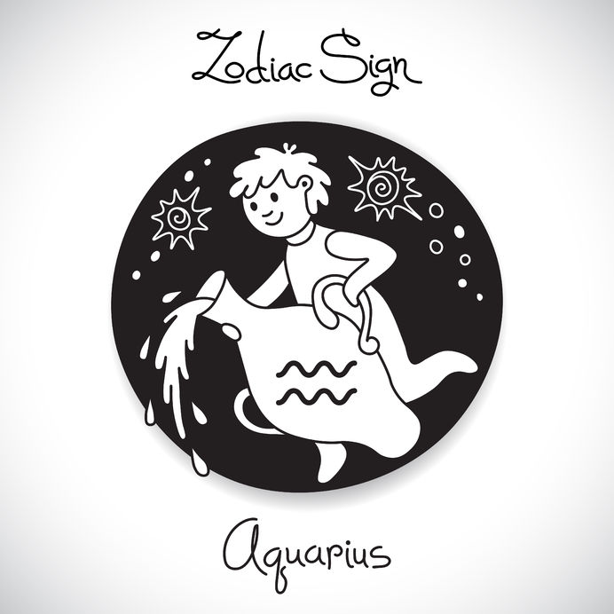 38997113 - aquarius zodiac sign of horoscope circle emblem in cartoon style. vector illustration.