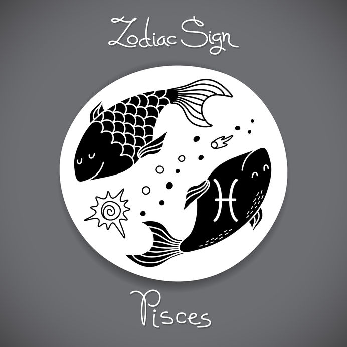 39349487 - pisces zodiac sign of horoscope circle emblem in cartoon style.