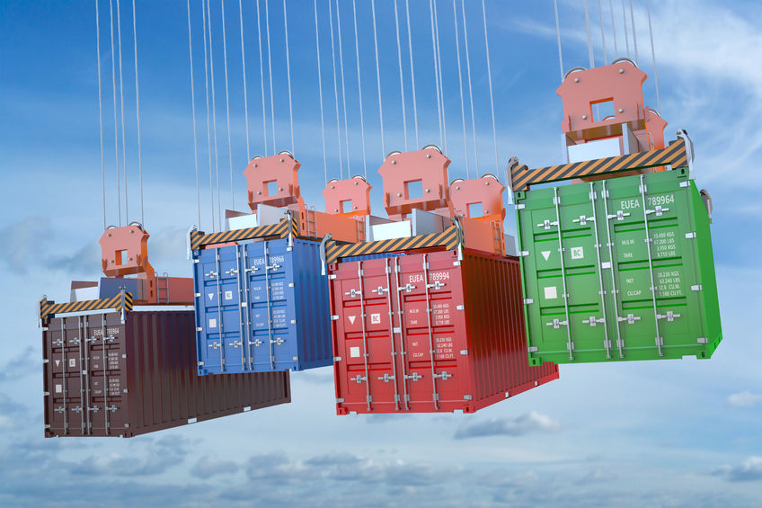 53849954 - cargo delivery concept, containers with crane hook
