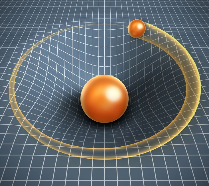 19776455 - gravity 3d illustration - object affecting space time and other objects motion