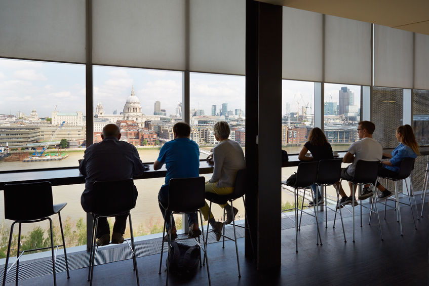 51841774 - tate modern art gallery cafe interior with people and city view in london