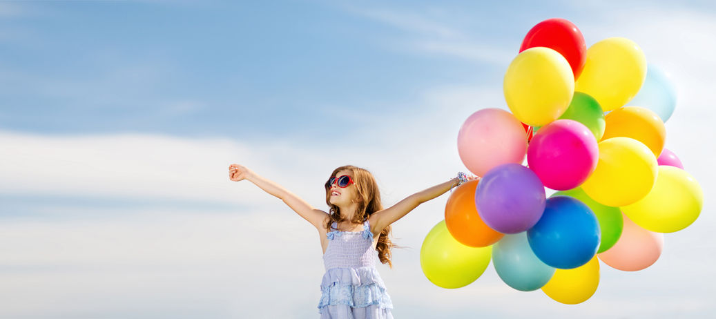 53475499 - summer holidays, celebration, family, children and people concept - happy girl with colorful balloons