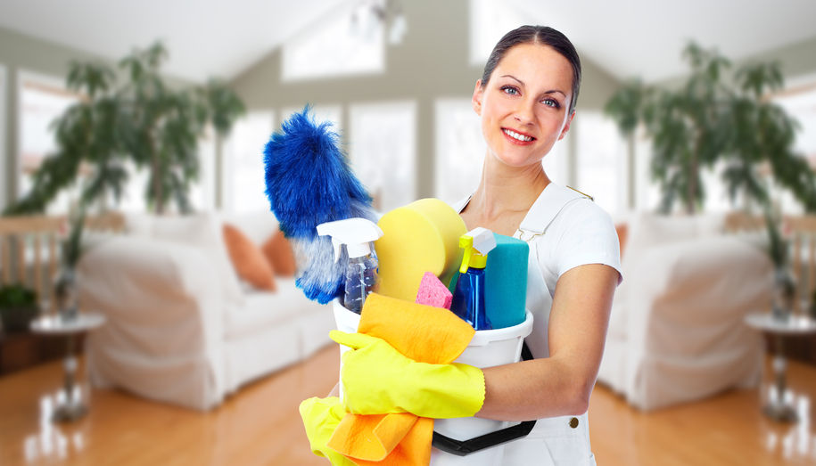 45541896 - young smiling maid. house cleaning service concept.
