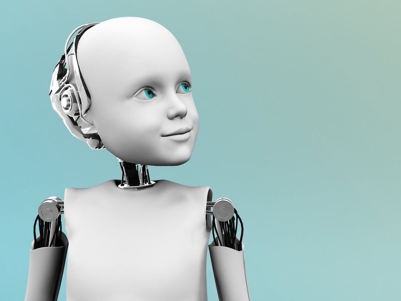 12323278 - a robot child gazing into the future.