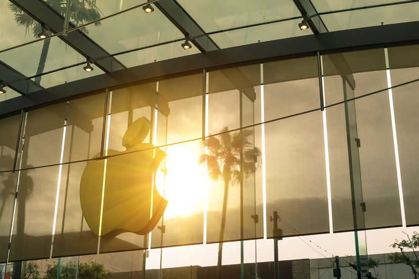47157881 - los angeles - 19 march 2015: sunset silhouette of main logo at apple store on 3rd street in santa monica. the chain owned and operated by apple inc is dealing with computers and electronics worldwide