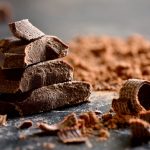33575037 – dark chocolate stack, chips and powder
