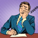 47522426 – boring report. a man fell asleep on lectures pop art retro style