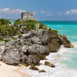 12682347 – beautiful beach in tulum mexico, mayan ruins on top of the cliff